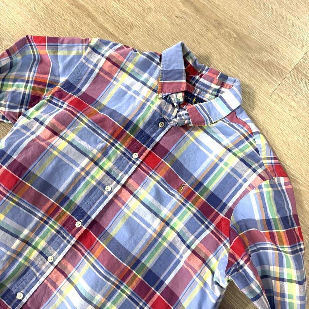 Ralph Lauren Plaid Long Sleeve Button Down Flesh Pony Shirt Men's L